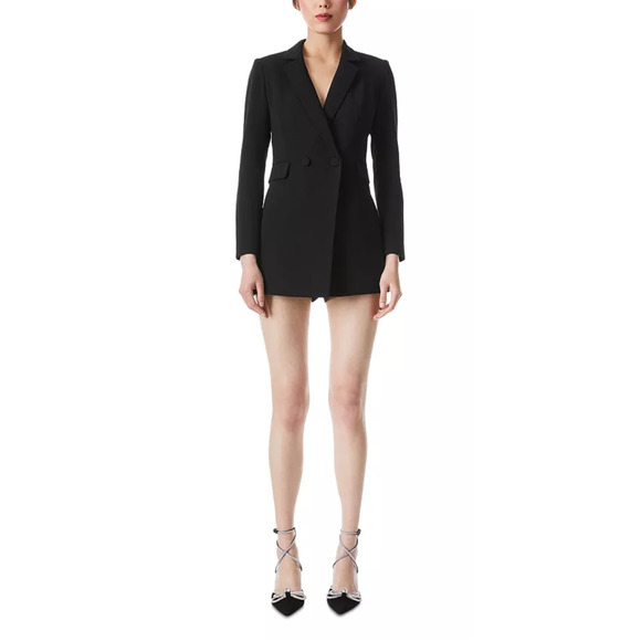 Alice and Olivia Women Kyrie Notched Collar Tuxedo Romper Black Size 6 - Picture 6 of 8